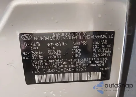 2019 Hyundai Santa Fe Se из США, поврежденный, VIN 5NMS2CAD6KH072619